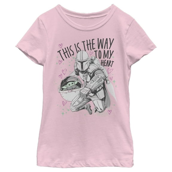 Girl's Star Wars: The Mandalorian Valentine's Day The Child Way to my Heart  Graphic Tee Light Pink Small