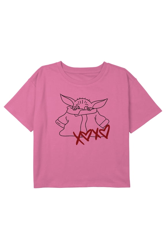 Girl's Star Wars: The Mandalorian Valentine’s Day the Child XOXO Graphic Cropped T-Shirt Light Pink X Large
