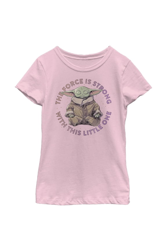 Girl's Star Wars: The Mandalorian Zen Grogu The Force is Strong With This One  Graphic Tee Light Pink Medium