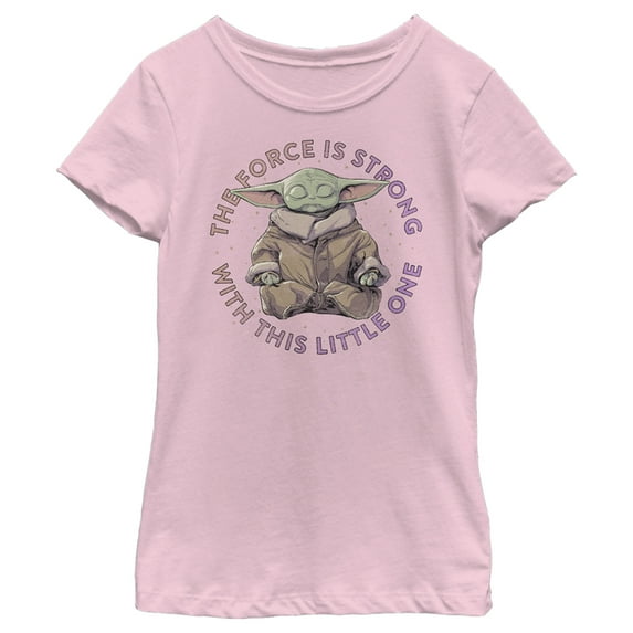 Girl's Star Wars: The Mandalorian Zen Grogu The Force is Strong With This One Graphic Tee Light Pink Large
