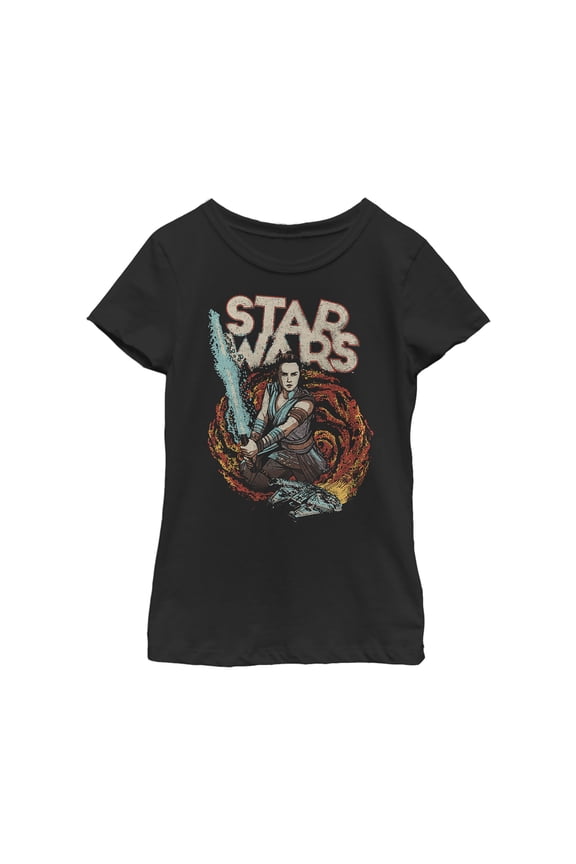 Girl's Star Wars: The Rise of Skywalker Rey Retro Swirl  Graphic Tee Black X Small