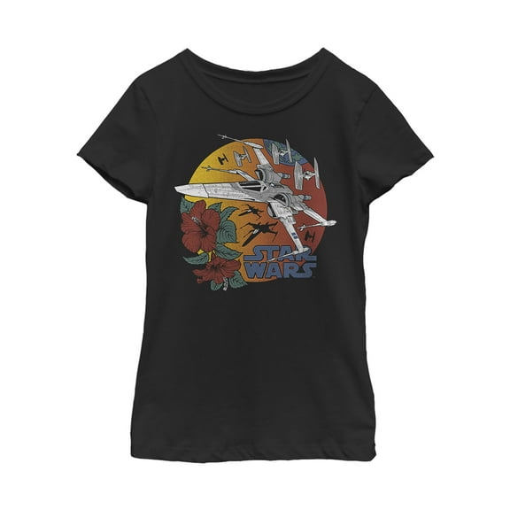 Girl's Star Wars: The Rise of Skywalker Tropical X-Wing  Graphic Tee Black Medium