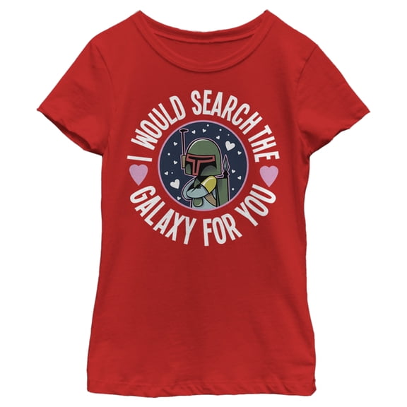 Girl's Star Wars Valentine Boba Fett Search the Galaxy  Graphic Tee Red Large