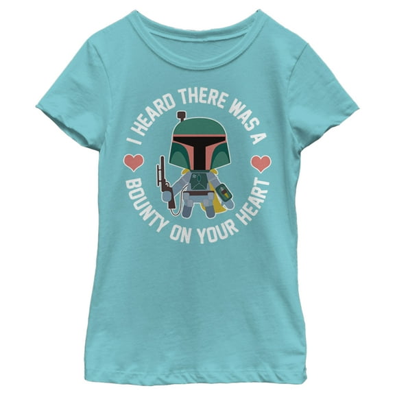 Girl's Star Wars Valentine's Day Boba Fett Bounty on Heart  Graphic Tee Tahiti Blue Large