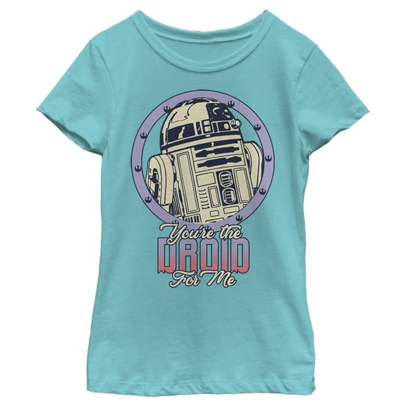 Girl's Star Wars Valentine's Day Droid for Me  Graphic Tee Tahiti Blue Medium