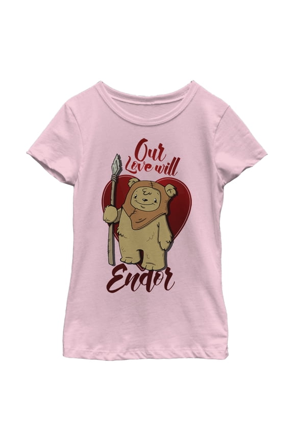 Girl's Star Wars Valentine's Day Ewok Love Will Endor Graphic Tee Light Pink Small