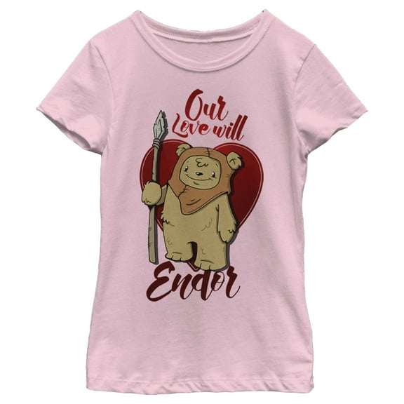 Girl's Star Wars Valentine's Day Ewok Love Will Endor  Graphic Tee Light Pink X Large
