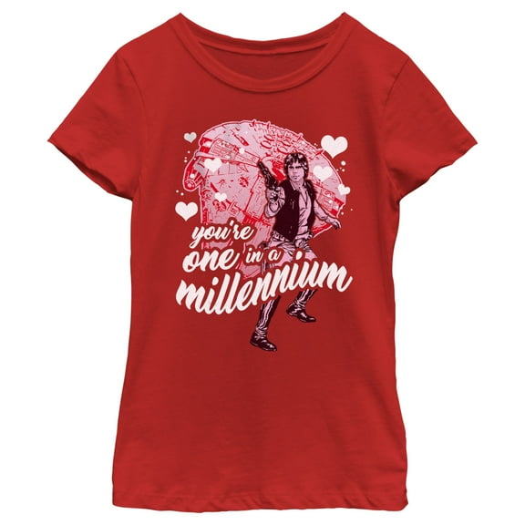 Girl's Star Wars Valentine's Day Han Solo You're One in a Millennium Graphic Tee Red Large