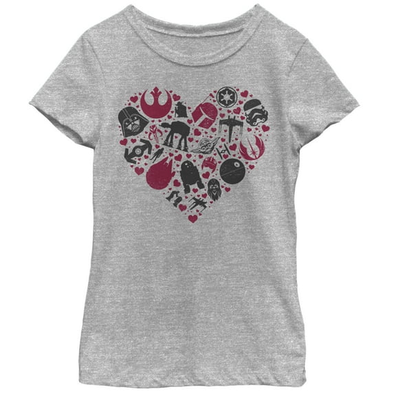 Girl's Star Wars Valentine's Day Heart Icons  Graphic Tee Athletic Heather Large