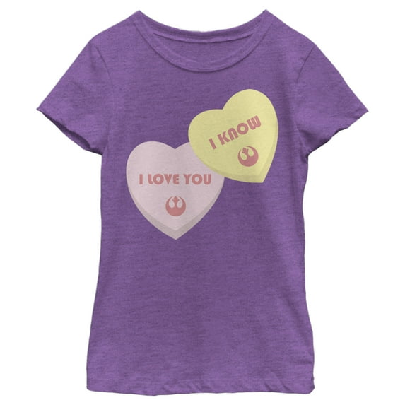Girl's Star Wars Valentine's Day I Love You I Know Hearts Graphic Tee Purple Berry Large