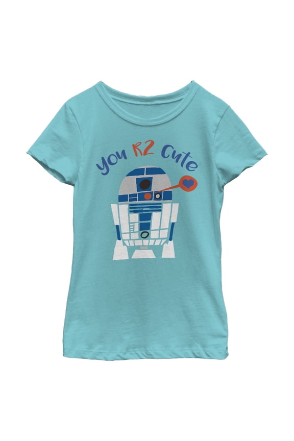 Girl's Star Wars Valentine's Day R2-D2 Too Cute Graphic Tee Tahiti Blue Medium