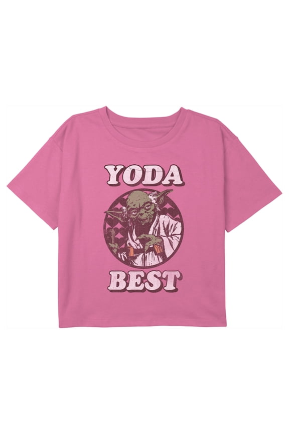 Girl's Star Wars Valentine's Day Yoda Best Distressed Graphic Cropped T-Shirt Light Pink X Large
