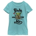 thumbnail image 1 of Girl's Star Wars Valentine's Day Yoda One for Me Cartoon  Graphic Tee Tahiti Blue Large, 1 of 4