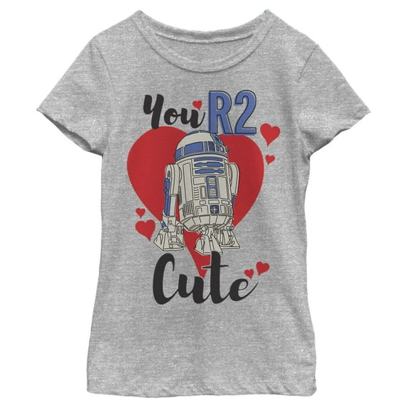Girl's Star Wars Valentine's Day You R2 Cute Graphic Tee Athletic Heather Large