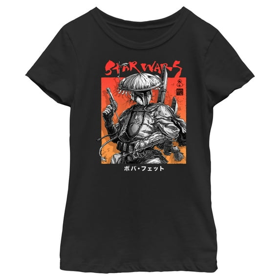 Girl's Star Wars: Visions Anime Boba Fett Graphic Tee Black Large