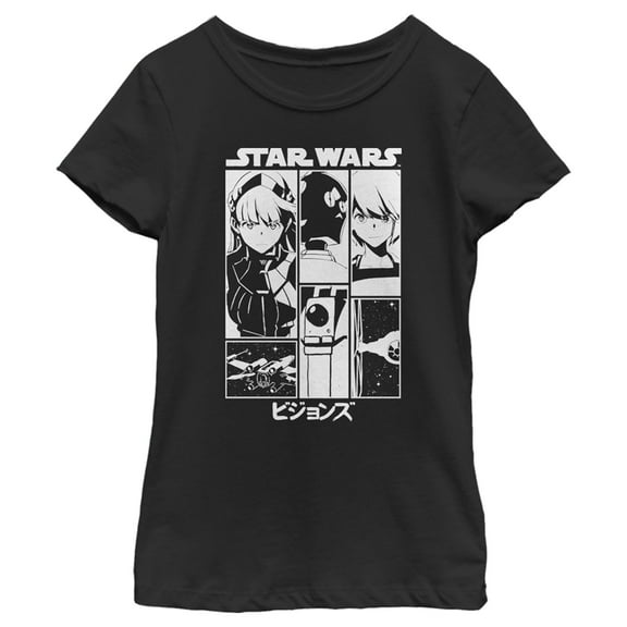Girl's Star Wars: Visions Black and White Poster  Graphic Tee Black Large