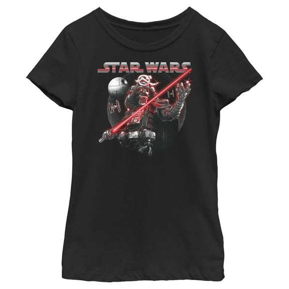 Girl's Star Wars: Visions Darth Vader Death Star Graphic Tee Black Medium