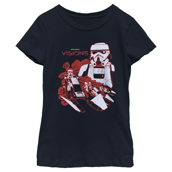 Girl's Star Wars: Visions Stormtroopers in Action Graphic Tee Navy Blue Medium