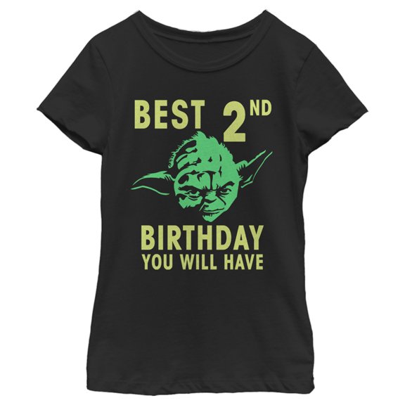 Girl's Star Wars Yoda Best 2nd Birthday You Will Have Stencil Graphic Tee Black X Small