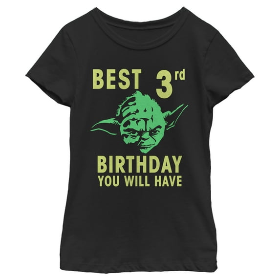 Girl's Star Wars Yoda Best 3rd Birthday You Will Have Stencil Graphic Tee Black Small