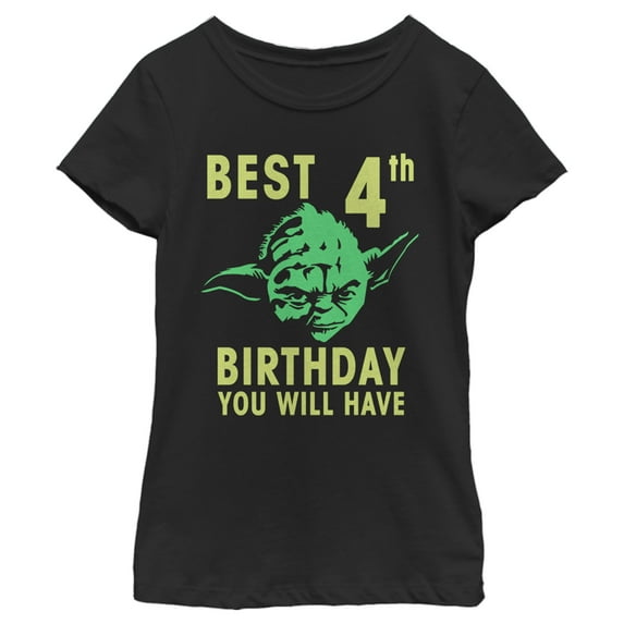 Girl's Star Wars Yoda Best 4th Birthday You Will Have Stencil Graphic Tee Black Small