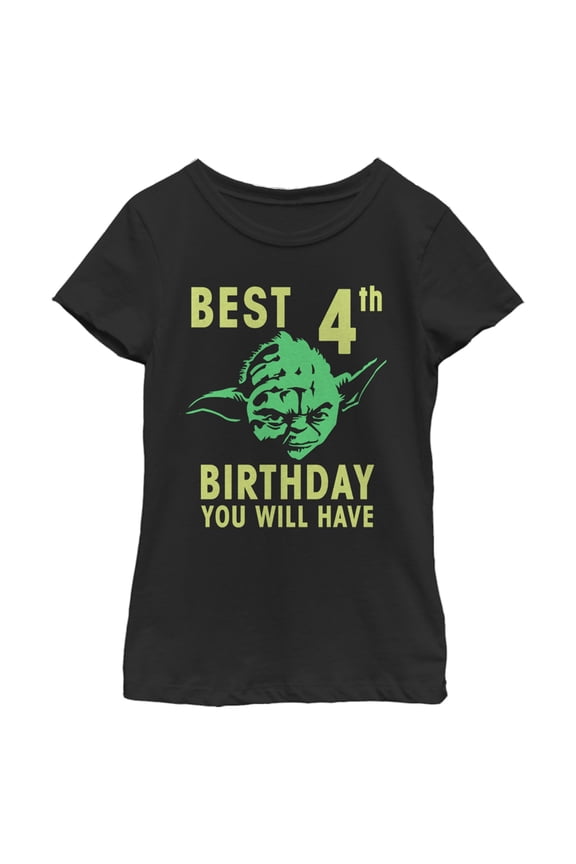 Girl's Star Wars Yoda Best 4th Birthday You Will Have Stencil Graphic Tee Black X Large