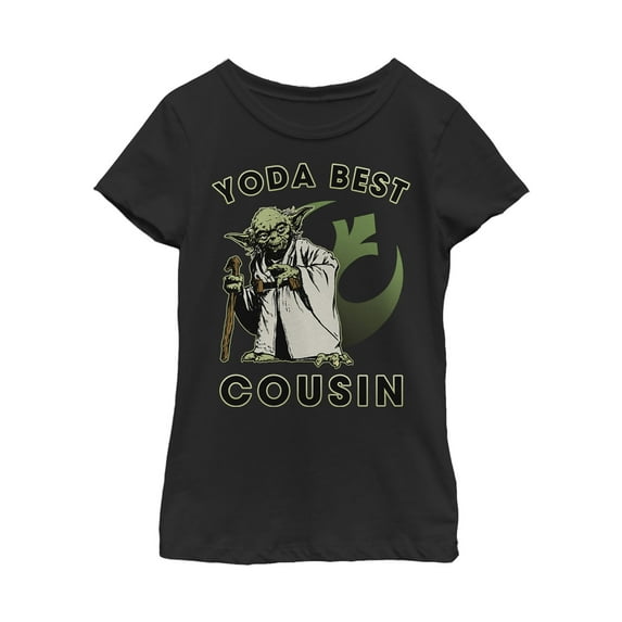 Girl's Star Wars Yoda Best Cousin Graphic Tee Black Medium
