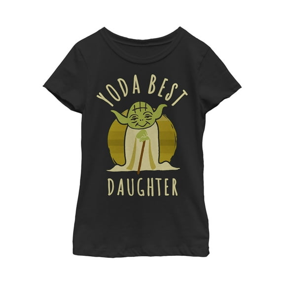 Girl's Star Wars Yoda Best Daughter Cartoon Graphic Tee Black Large