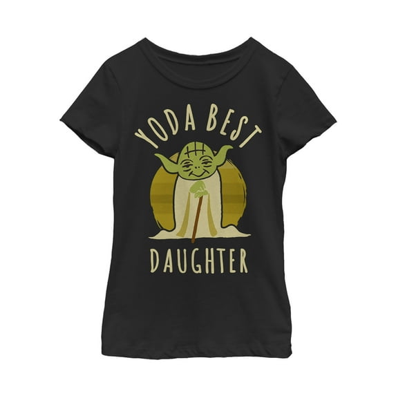 Girl's Star Wars Yoda Best Daughter Cartoon Graphic Tee Black Small