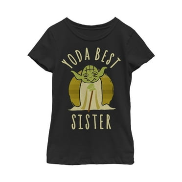 Girl's Star Wars Yoda Best Sister Cartoon  Graphic Tee Black Medium