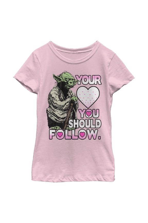 Girl's Star Wars Yoda Follow Your Heart Graphic Tee Light Pink X Large