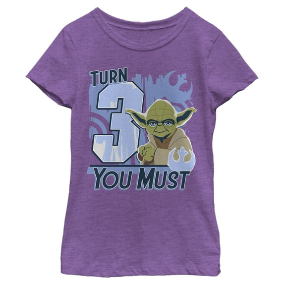 Girl's Star Wars Yoda Turn 3 You Must Rebel Logo Portrait Graphic Tee Purple Berry X Small