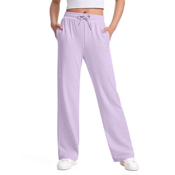 Girl's Straight Leg Sweatpants Causal Loose Drawstring Elastic Waist Athletic Sweatpant Comfy Lightweight Open Bottom with Pockets