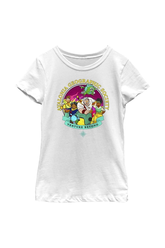 Girl's Strange World Avalonia Geographic Society Venture Beyond Group  Graphic Tee White Large
