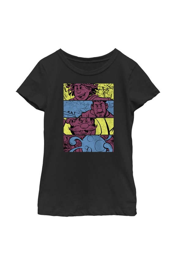 Girl's Strange World Clade Family Comic Strips Graphic Tee Black X Small