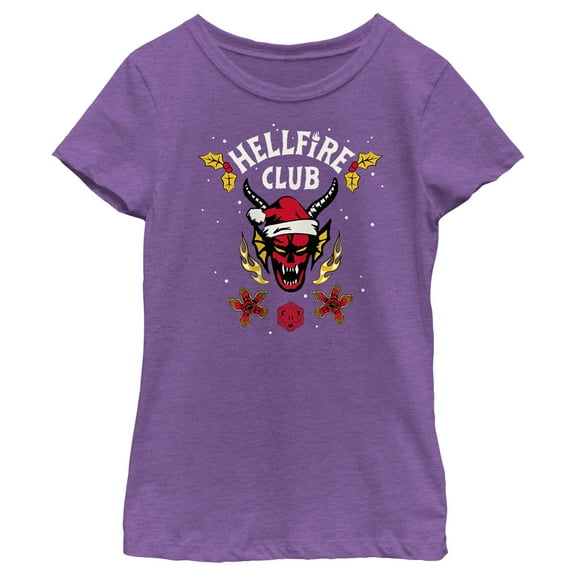 Netflix Girl's Stranger Things Christmas Hellfire Club Logo Graphic T-Shirt
