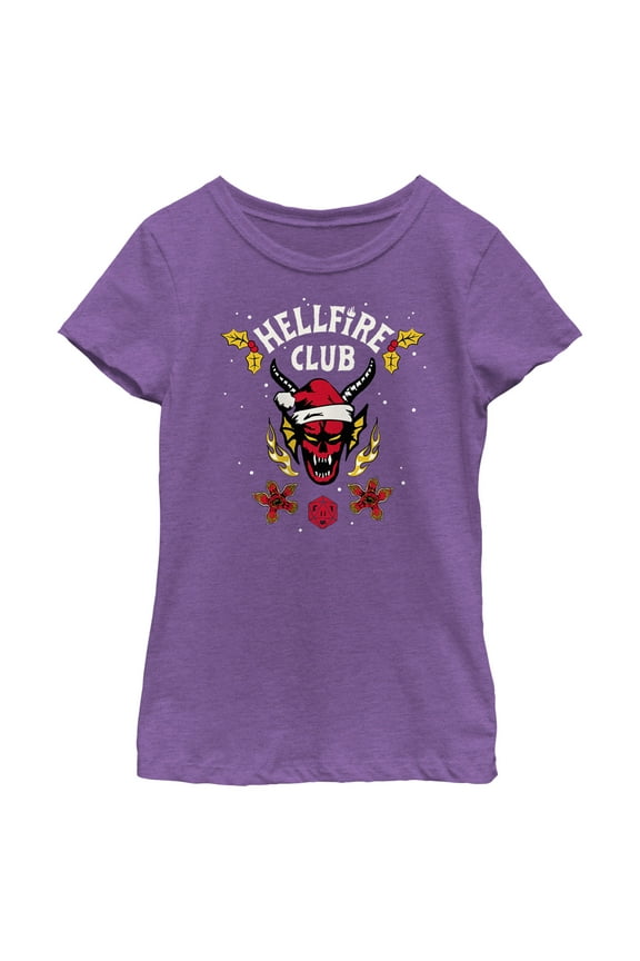 Netflix Girl's Stranger Things Christmas Hellfire Club Logo Graphic T-Shirt