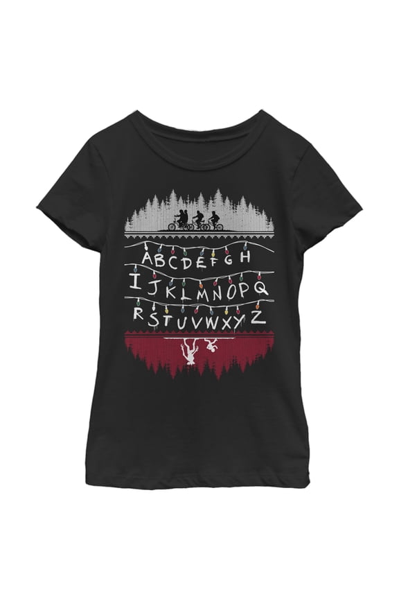 Netflix Girl's Stranger Things Christmas Light Message Graphic T-Shirt