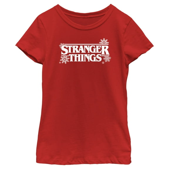Netflix Girl's Stranger Things Christmas Snowflakes Logo Graphic T-Shirt