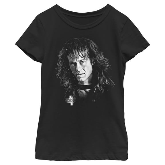 Netflix Girl's Stranger Things Eddie Munson Black and White Graphic T-Shirt