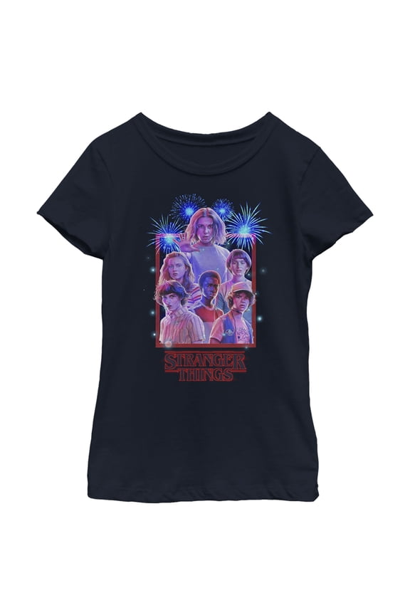 Netflix Girl's Stranger Things Fourth of July Character Frame Graphic T-Shirt