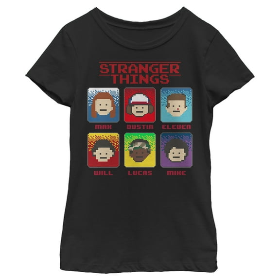 Netflix Girl's Stranger Things Group Shot 8-Bit Box Up Graphic T-Shirt