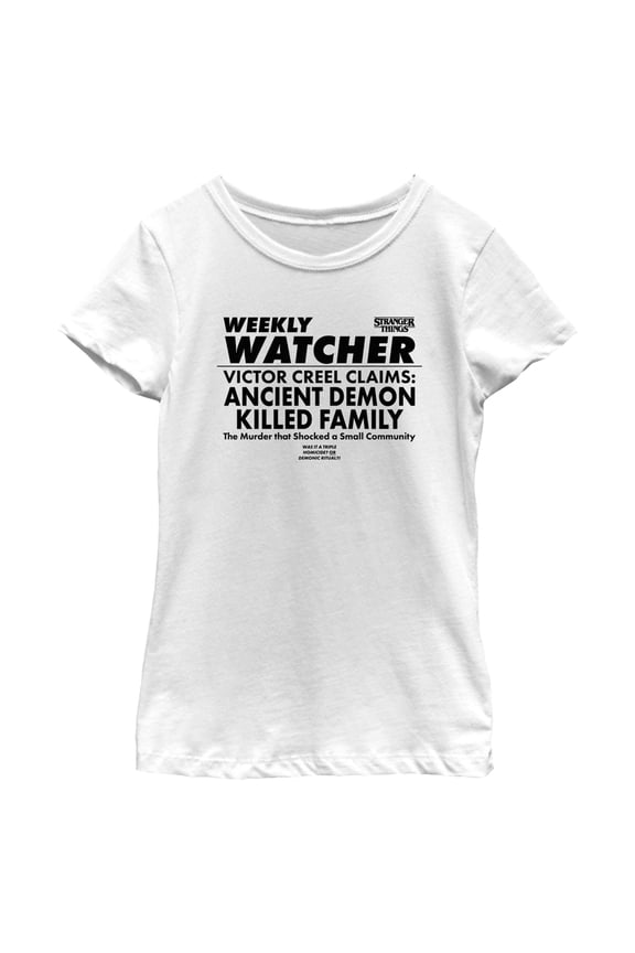 Netflix Girl's Stranger Things Newspaper Weekly Watcher Graphic T-Shirt