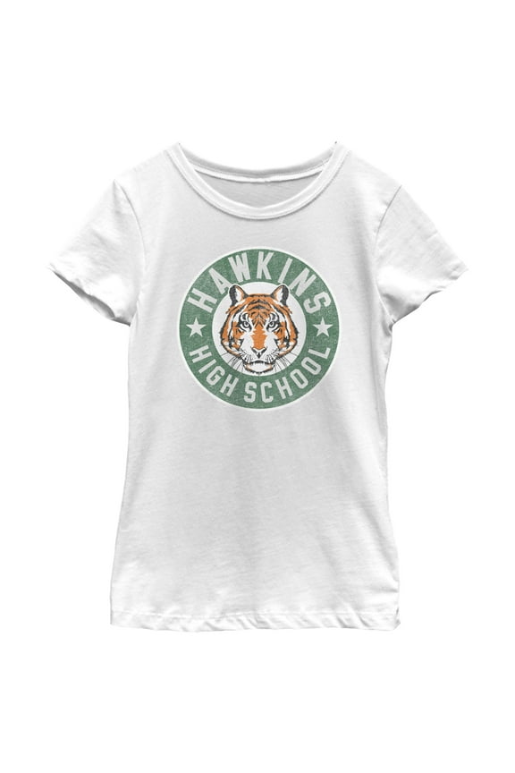 Netflix Girl's Stranger Things Retro Hawkins High School Tiger Mascot Graphic T-Shirt