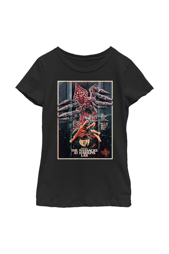 Netflix Girl's Stranger Things Retro Massacre At Hawkins Lab Graphic T-Shirt