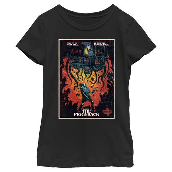 Netflix Girl's Stranger Things Retro Piggyback Poster Graphic T-Shirt