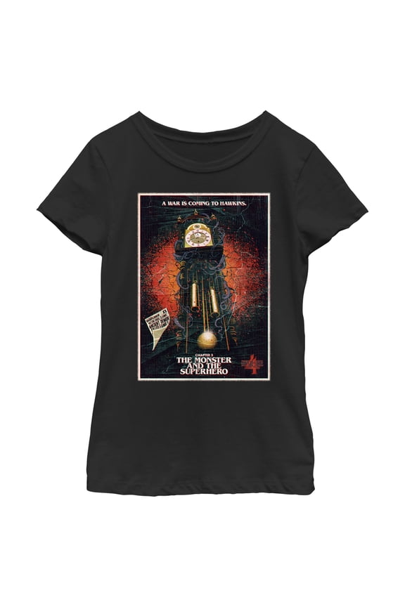 Netflix Girl's Stranger Things Retro The Monster and The Superhero Poster Graphic T-Shirt
