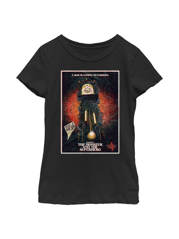 Netflix Girl's Stranger Things Retro The Monster and The Superhero Poster Graphic T-Shirt