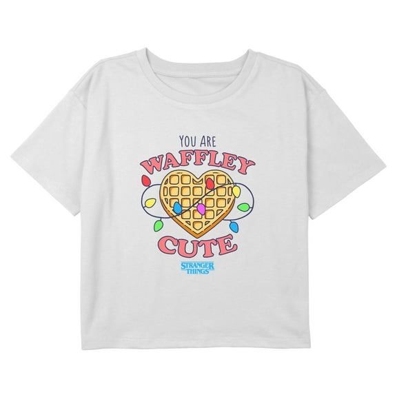 Netflix Girl's Stranger Things Waffley Cute Graphic Cropped T-Shirt
