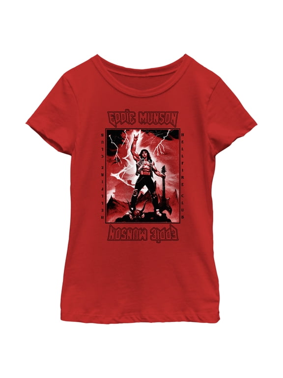 Netflix Girl's Stranger Things White Hellfire Club Rockstar Eddie Munson Graphic T-Shirt